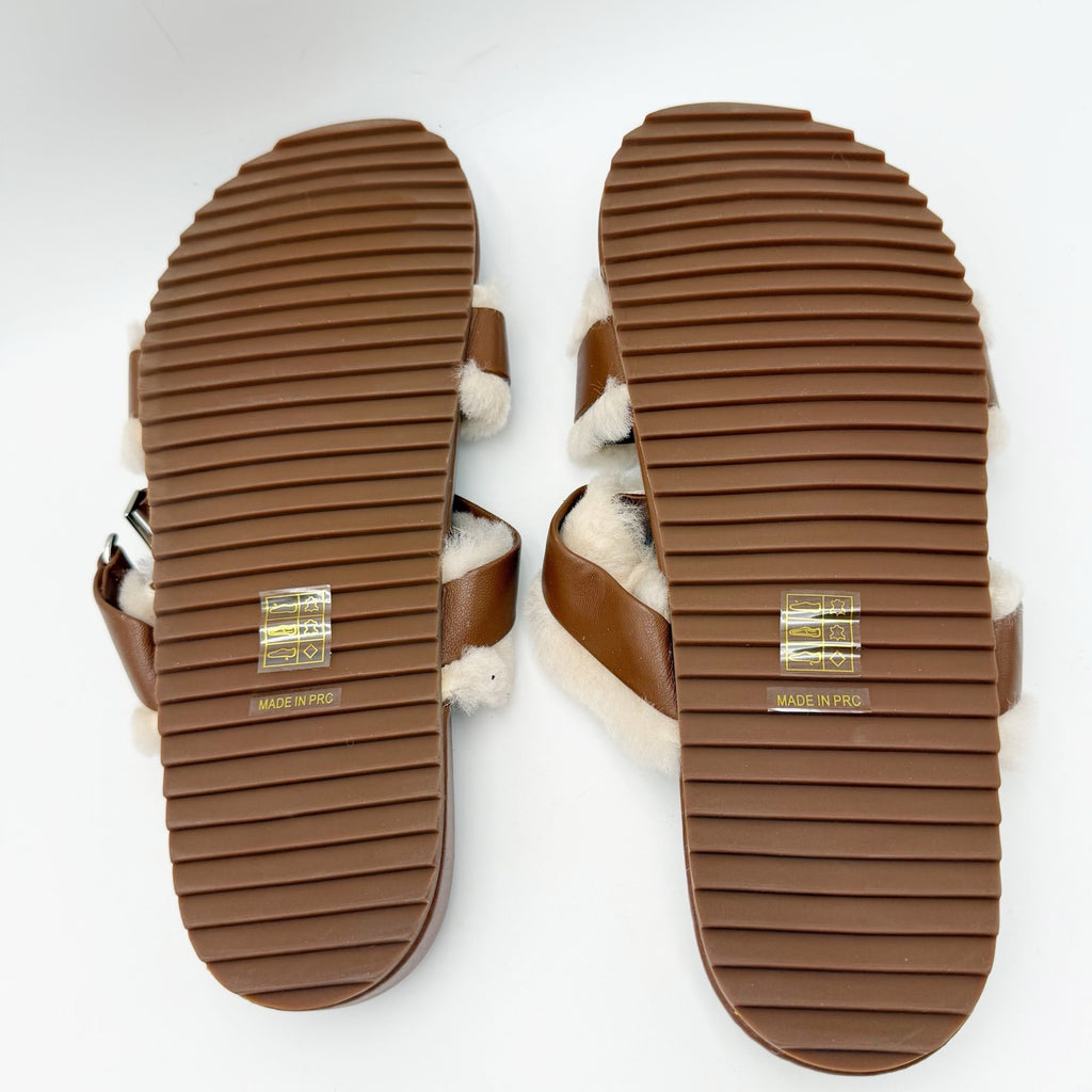 Senso Womens Dalley Slide Sandals EU 42 US 12 M Brown Leather Shearling NWOB