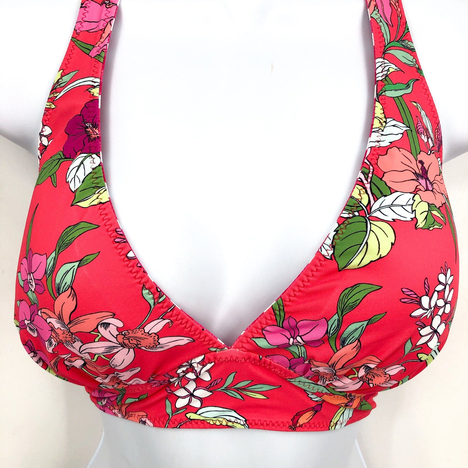 TOMMY BAHAMA Summer Floral Reversible Halter Swim Top Medium Passion Pink NWT