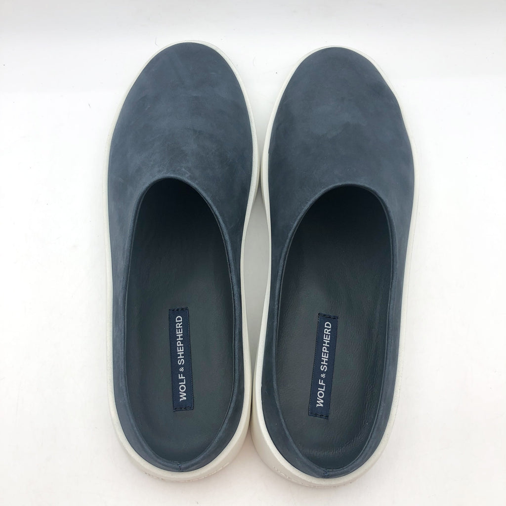 Wolf & Shepherd Womens 9 Cruise Mule Slip On Shoes Navy Blue Leather Mens 7 NIB