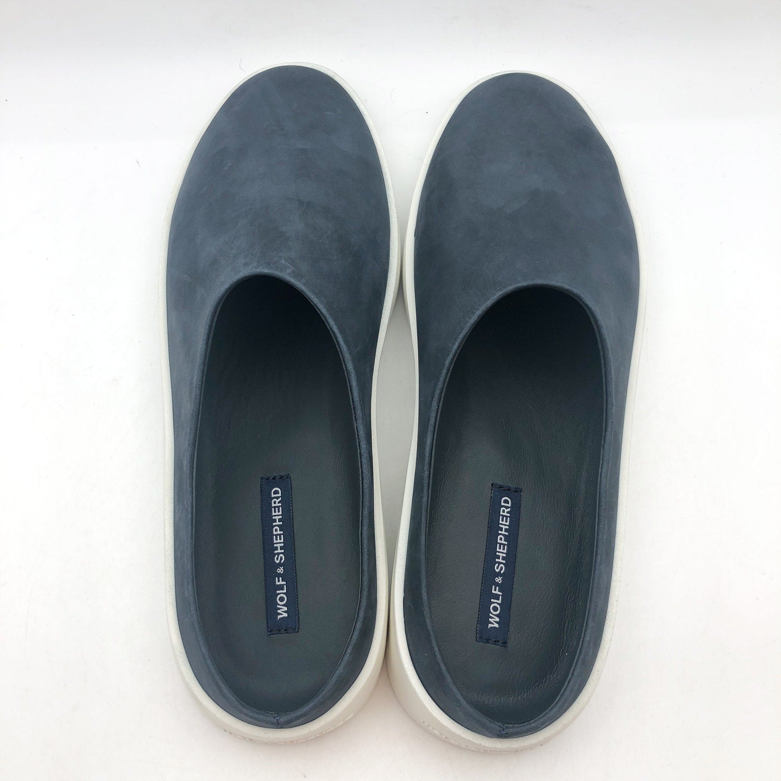 Wolf & Shepherd Womens 9 Cruise Mule Slip On Shoes Navy Blue Leather Mens 7 NIB