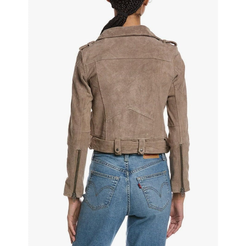 BLANKNYC Women's Cropped French Motorcycle Jacket Small Brown Taupe Leather NWT