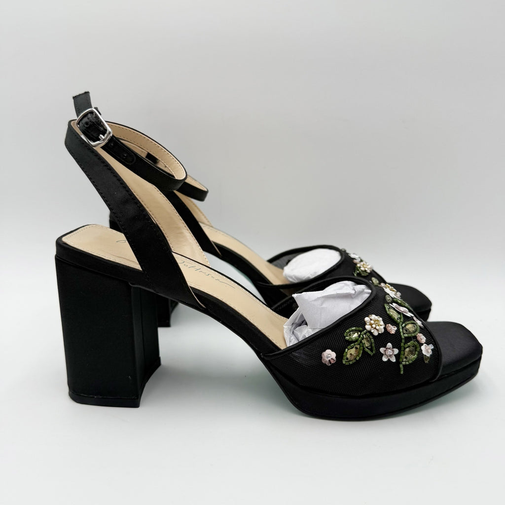 Betsey Johnson Womens Kirra Platform Heel Sandals US 8.5 Black Floral Beaded NIB