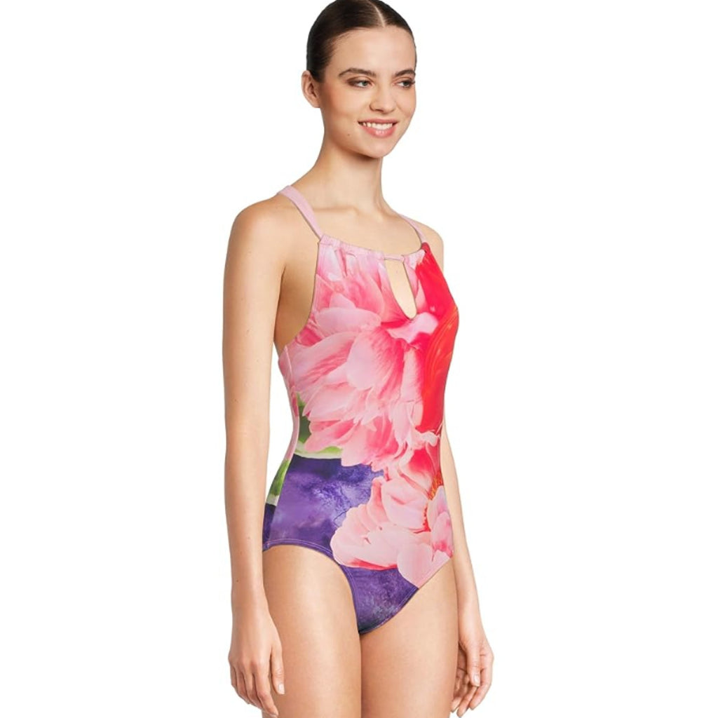 TOMMY BAHAMA High Neck One Piece Swimsuit 12 Touch Of Pink Penney Blooms NWT