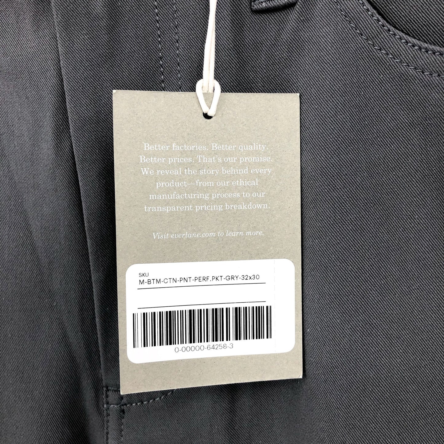 EVERLANE Mens Performance Slim Chino Pants 32x30 Slate Grey Uniform Stretch NWT