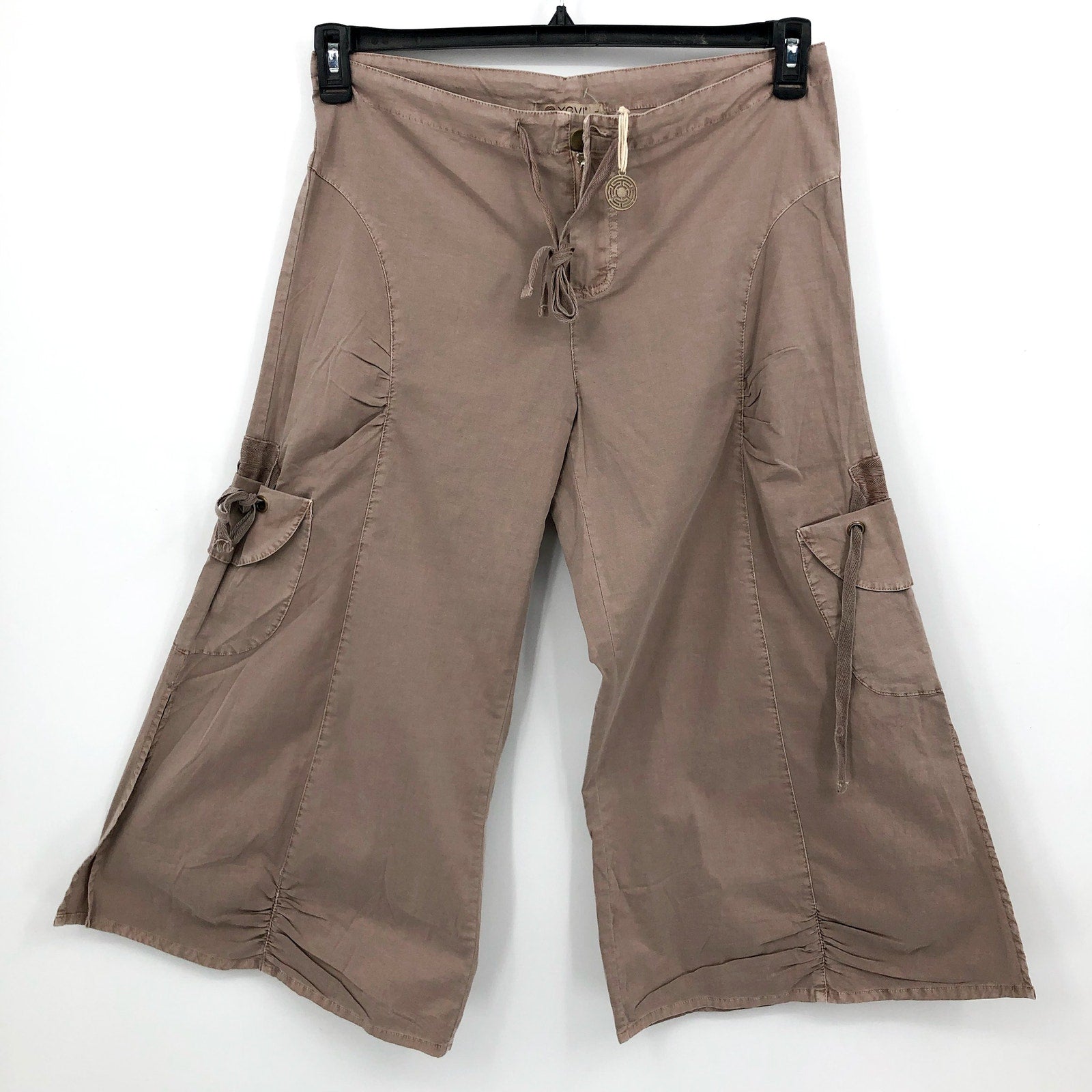 XCVI Women's Cargo Gaucho Crop Pants Large Beige Mink Lagenlook NWT