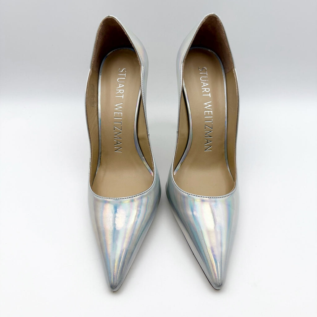 Stuart Weitzman Womens Iridescent Scallop Pumps US 6.5 Silver NWOB