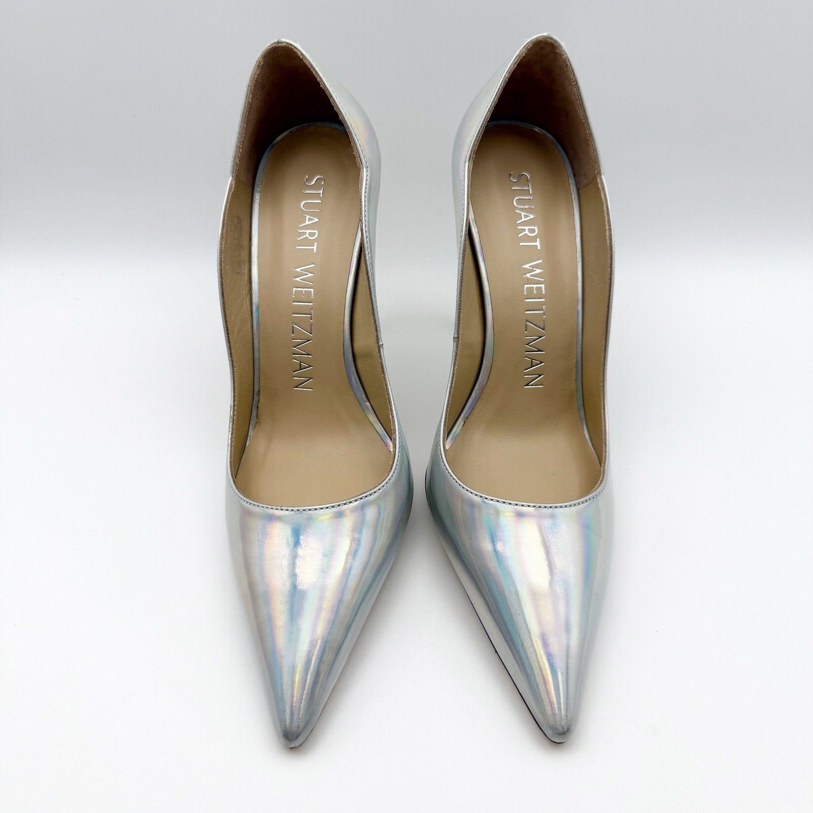 Stuart Weitzman Womens Iridescent Scallop Pumps US 6.5 Silver NWOB