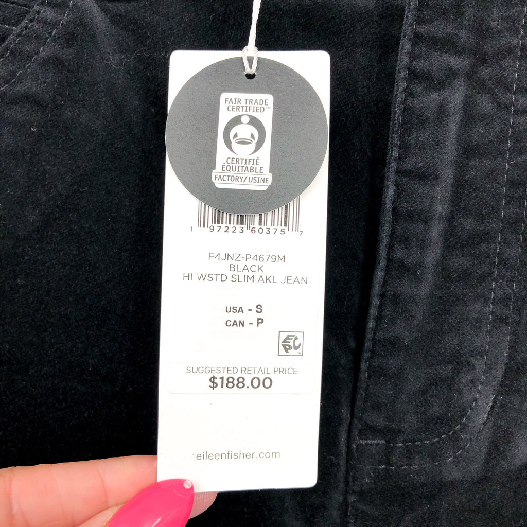 EILEEN FISHER Women's Slim Ankle Jeans Small Black Velveteen High Waisted NWT