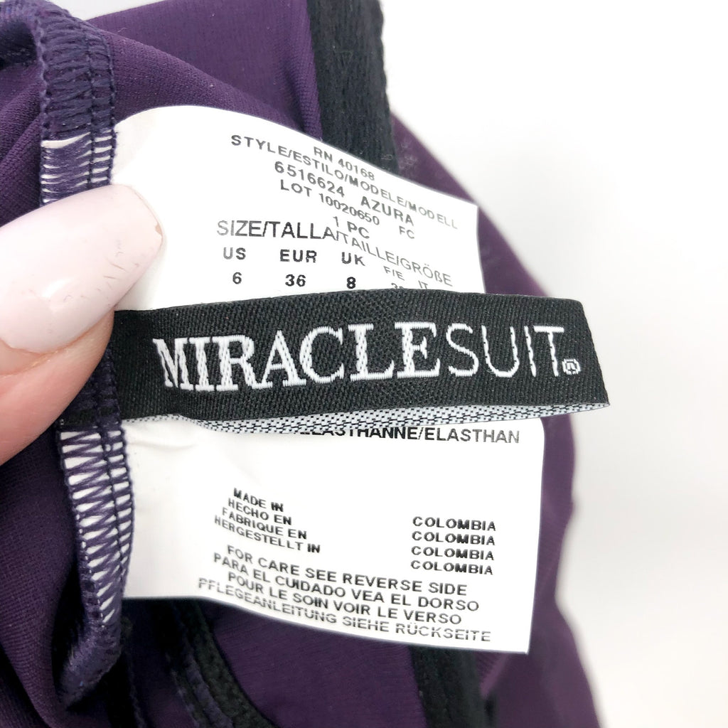 MIRACLESUIT Azura One Piece Swimsuit Size 6 Purple Sangria Illusionists NWT