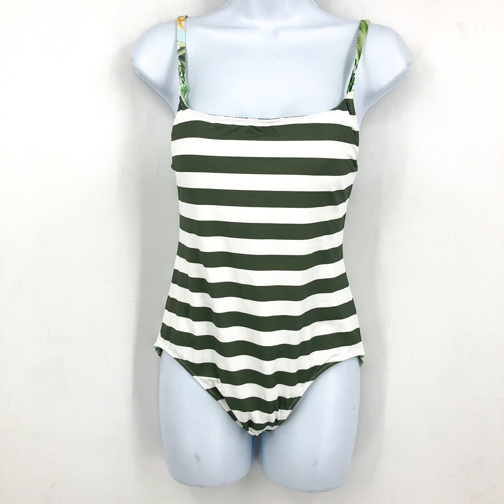 TOMMY BAHAMA Paradise Frond Reversible One-Piece Swimsuit Size 4 Green White NWT