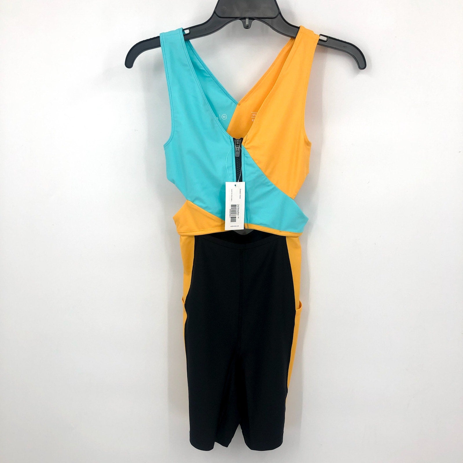 OUTDOOR VOICES Women SplashKnit 6" Bodysuit XS Colorblock Black Teal Yellow NWT
