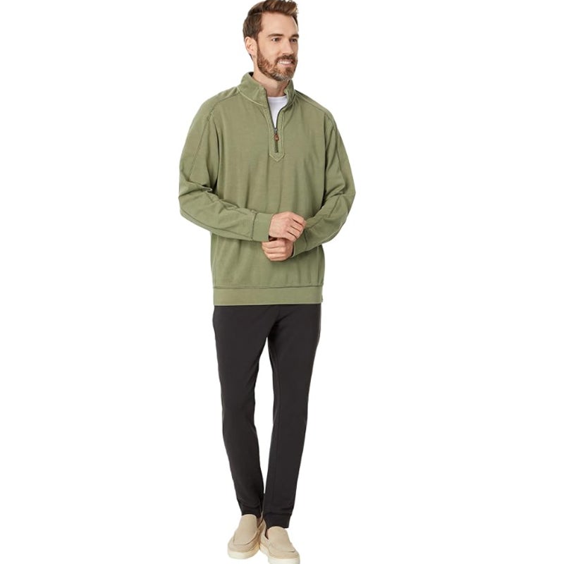 TOMMY BAHAMA Men's Ben And Terry Half Zip Sweatshirt XXL Green Tea Leaf NWT