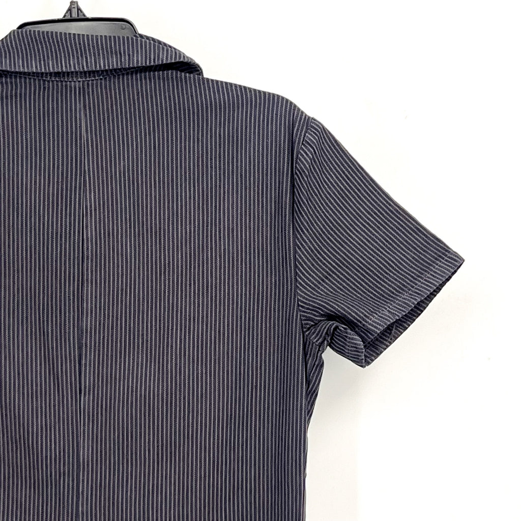 LACAUSA Womens Railroad Lucky Jumpsuit XS Dark Blue Gray Stripe Short Sleeve NWT