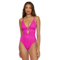 BECCA Luminous Evelynn Plunge One-Piece Swimsuit Medium Vivid Pink NWT