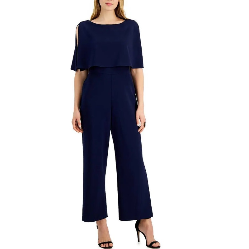 CONNECTED APPAREL Women's Navy Cape Wide Leg Formal Jumpsuit 10 Petite Navy NWT