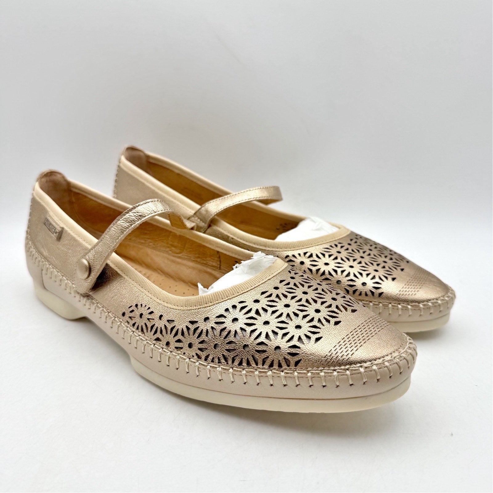 Pikolinos Womens Aguilas Ballet Flats EU 40 US 10 Champagne Gold Leather NWOB