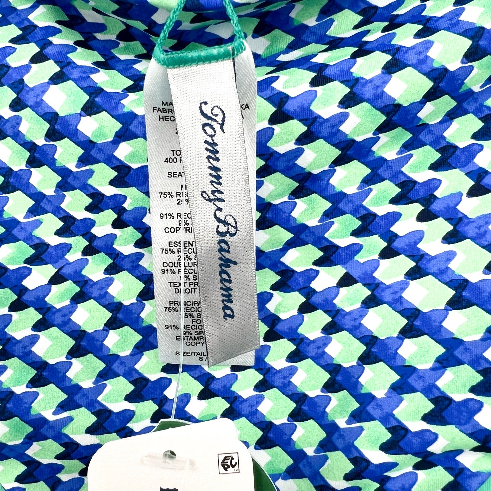 TOMMY BAHAMA Mosaic Bikini Bottoms Small Beach Glass Blue Palm Modern NWT