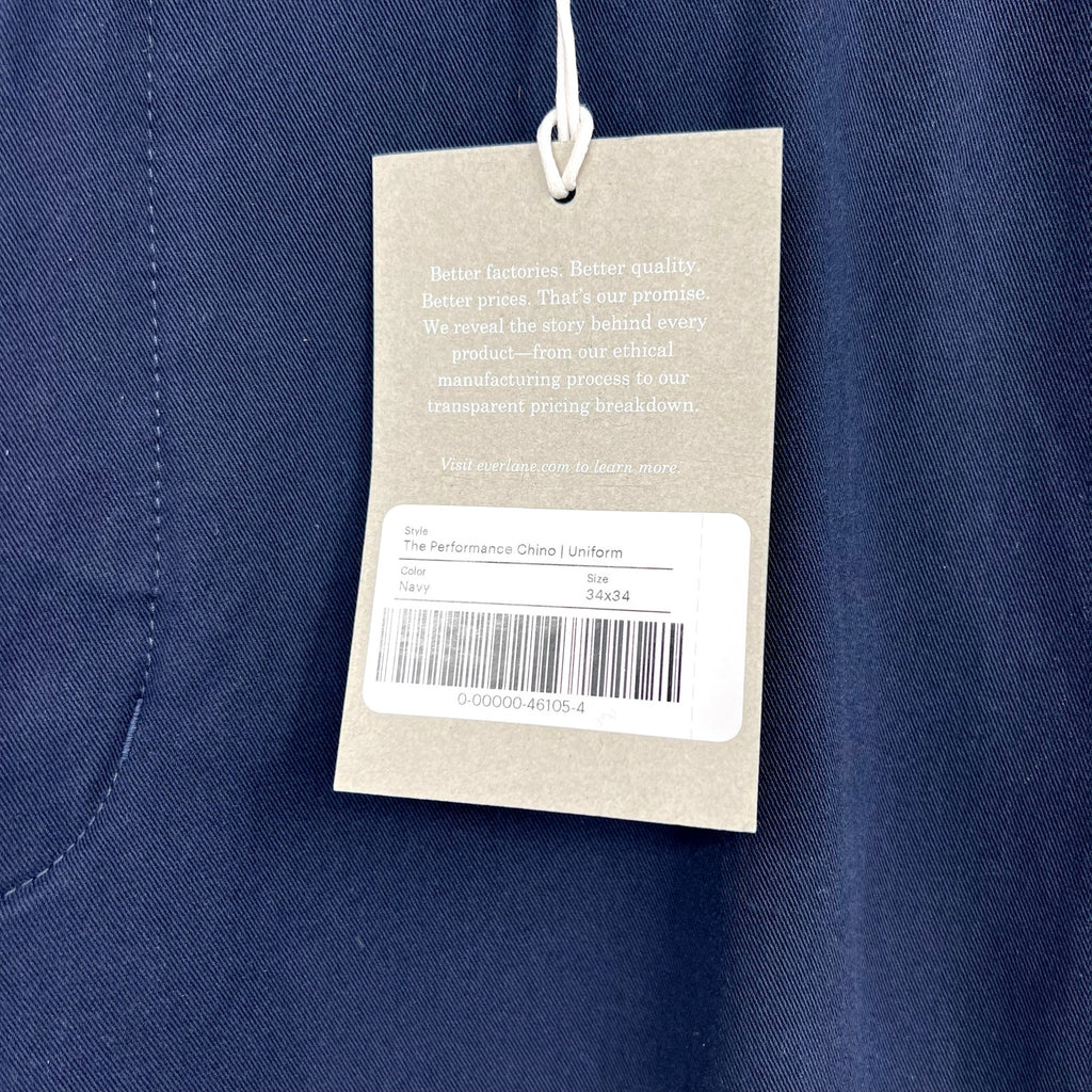 EVERLANE Uniform Mens Performance Chino Pants 34x34 Navy Blue Athletic Fit NWT