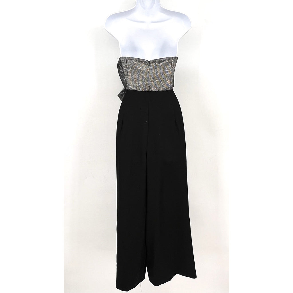 SAM EDELMAN Womens Cady Strapless Jumpsuit Size 4 Black Silver Metallic Bow NWT