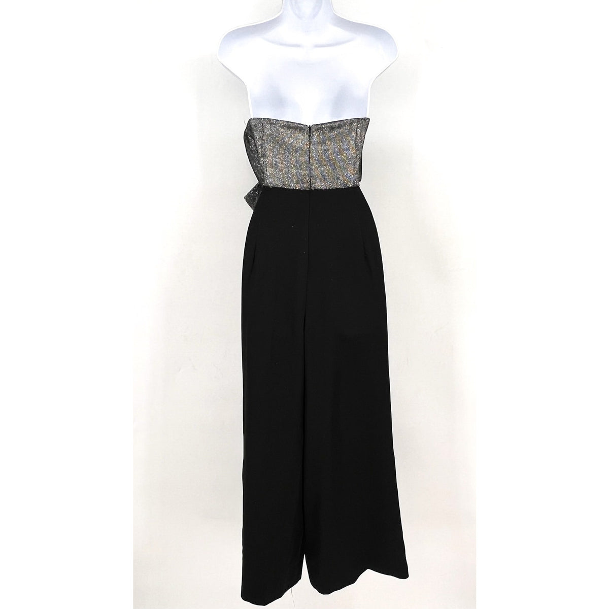 SAM EDELMAN Womens Cady Strapless Jumpsuit Size 4 Black Silver Metallic Bow NWT