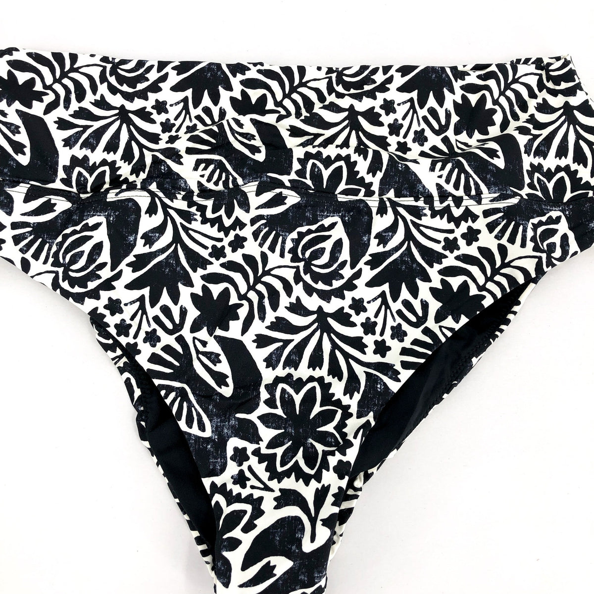 PRANA Women's Aurelia Bikini Bottom XL White Black Flora Fauna High Waist NWT