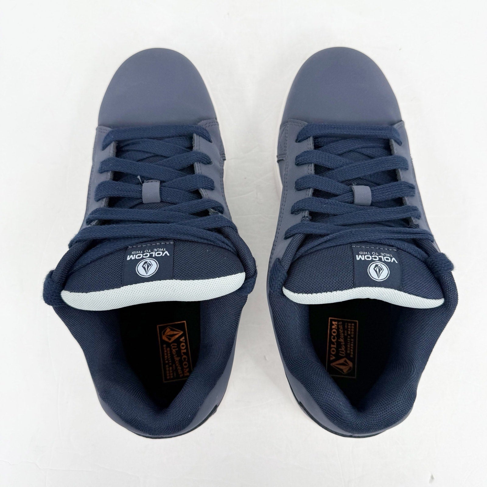 Volcom Mens Stone Comp Toe Work Shoes US 9.5 Navy Blue Leather EH SR NIB