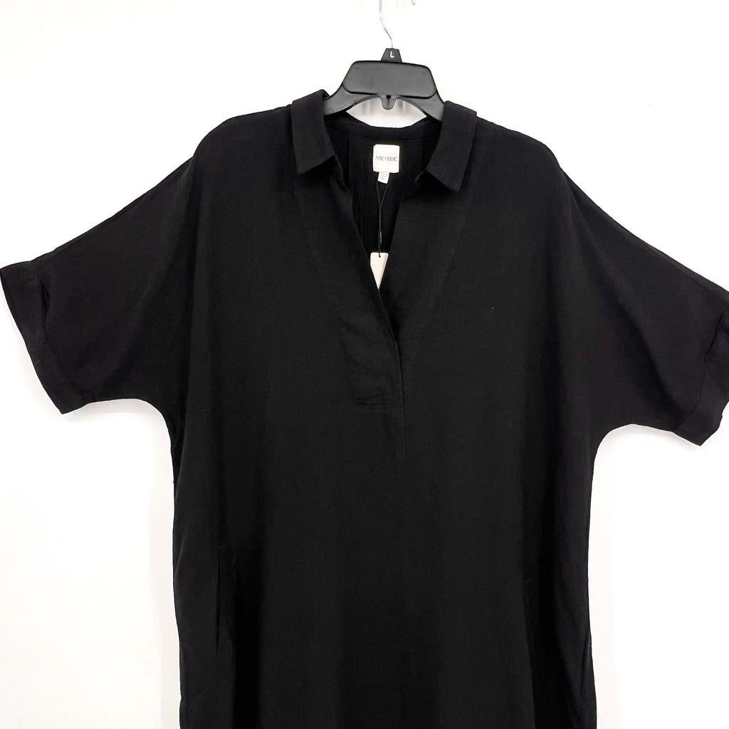 NIC + ZOE Women's Rumba Linen Devon Tunic Dress XL Black Elbow Sleeve NWT