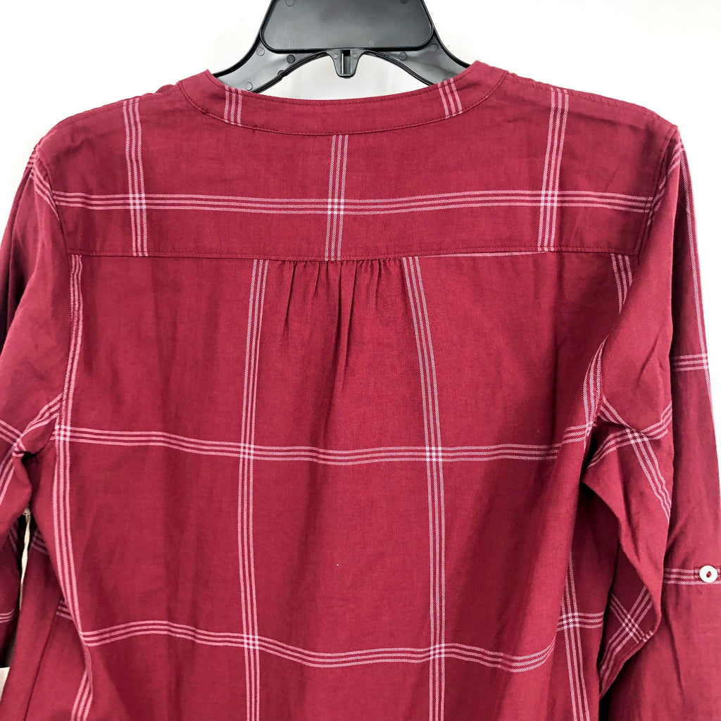 CARVE DESIGN Women's Dylan Twill Shirt XS Red Brick Windowpane V Neck NWT