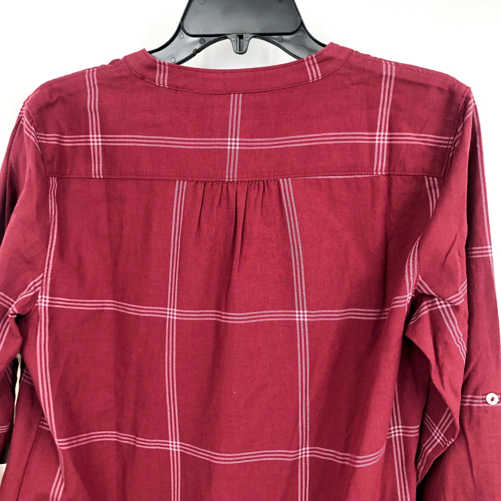CARVE DESIGN Women's Dylan Twill Shirt XS Red Brick Windowpane V Neck NWT