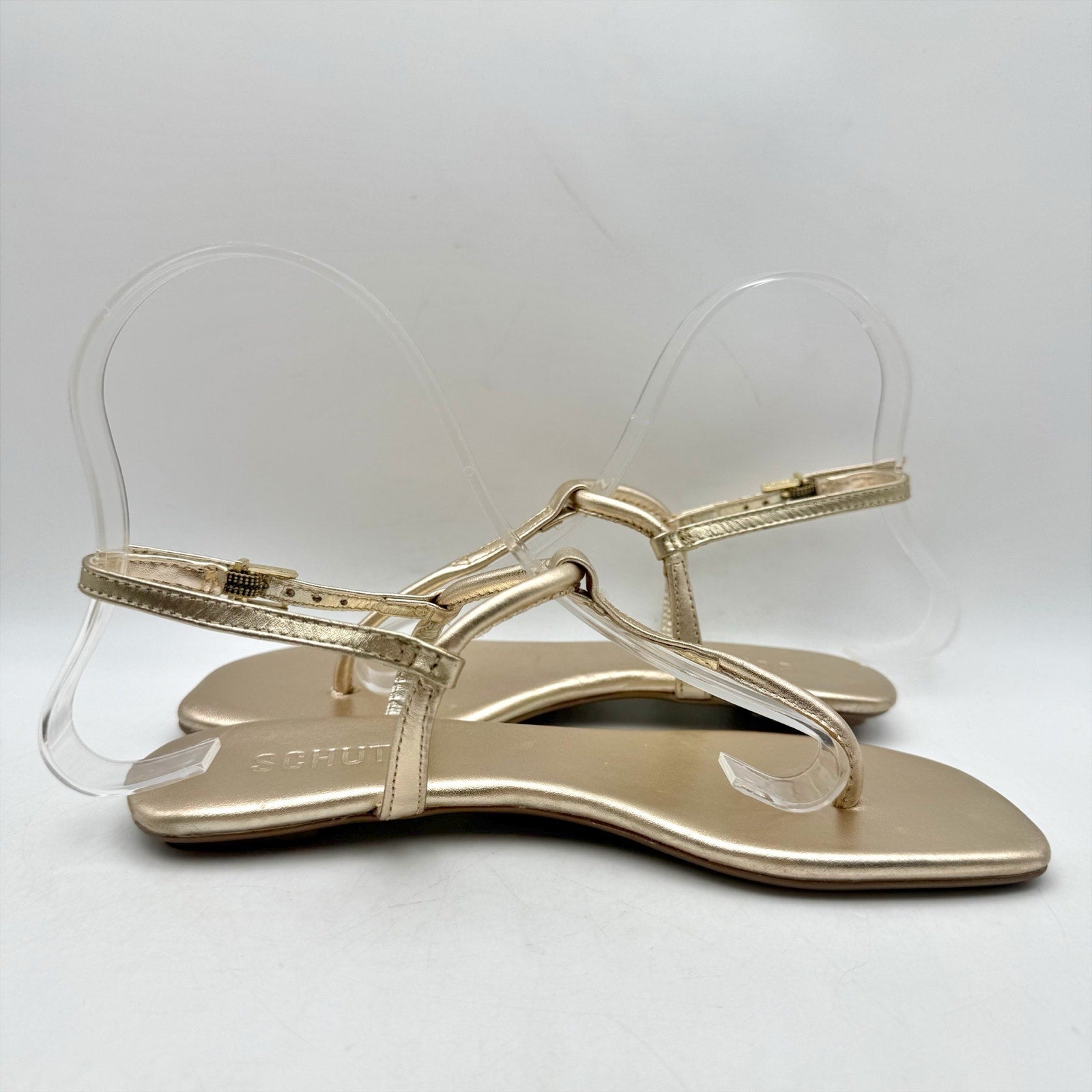 Schutz Womens Elsha Flat Sandals US 5 M Gold Leather NWOB