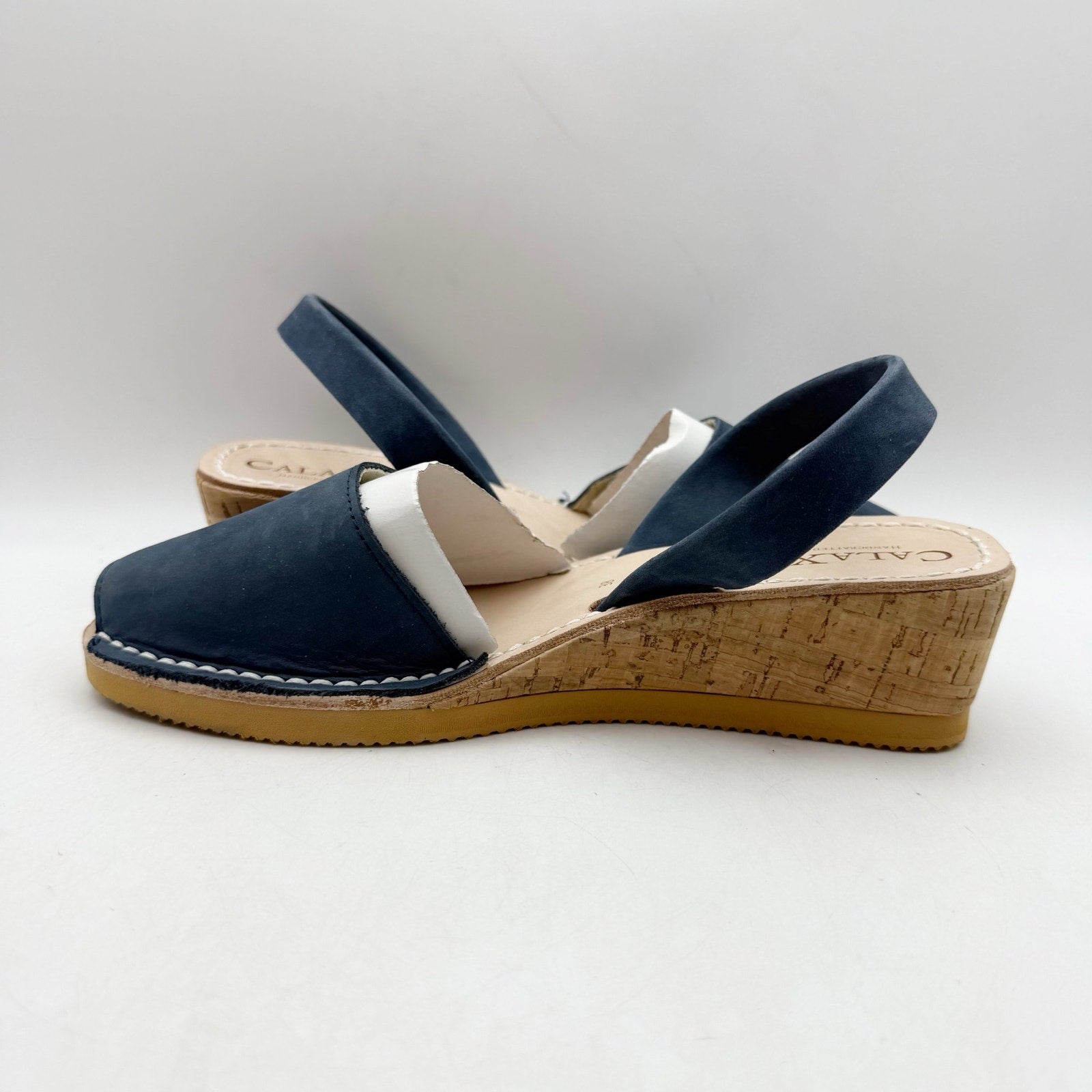 CalaXini Womens Cork Wedge Sandals EU 38 US 7.5-8 Navy Blue Suede NWOB