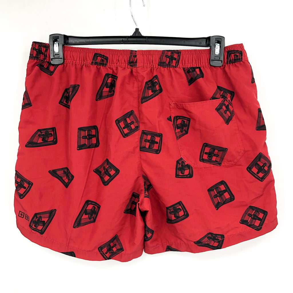 KSUBI Men's 3D Print Swim Board Shorts Large Red Black Drawstring NWT