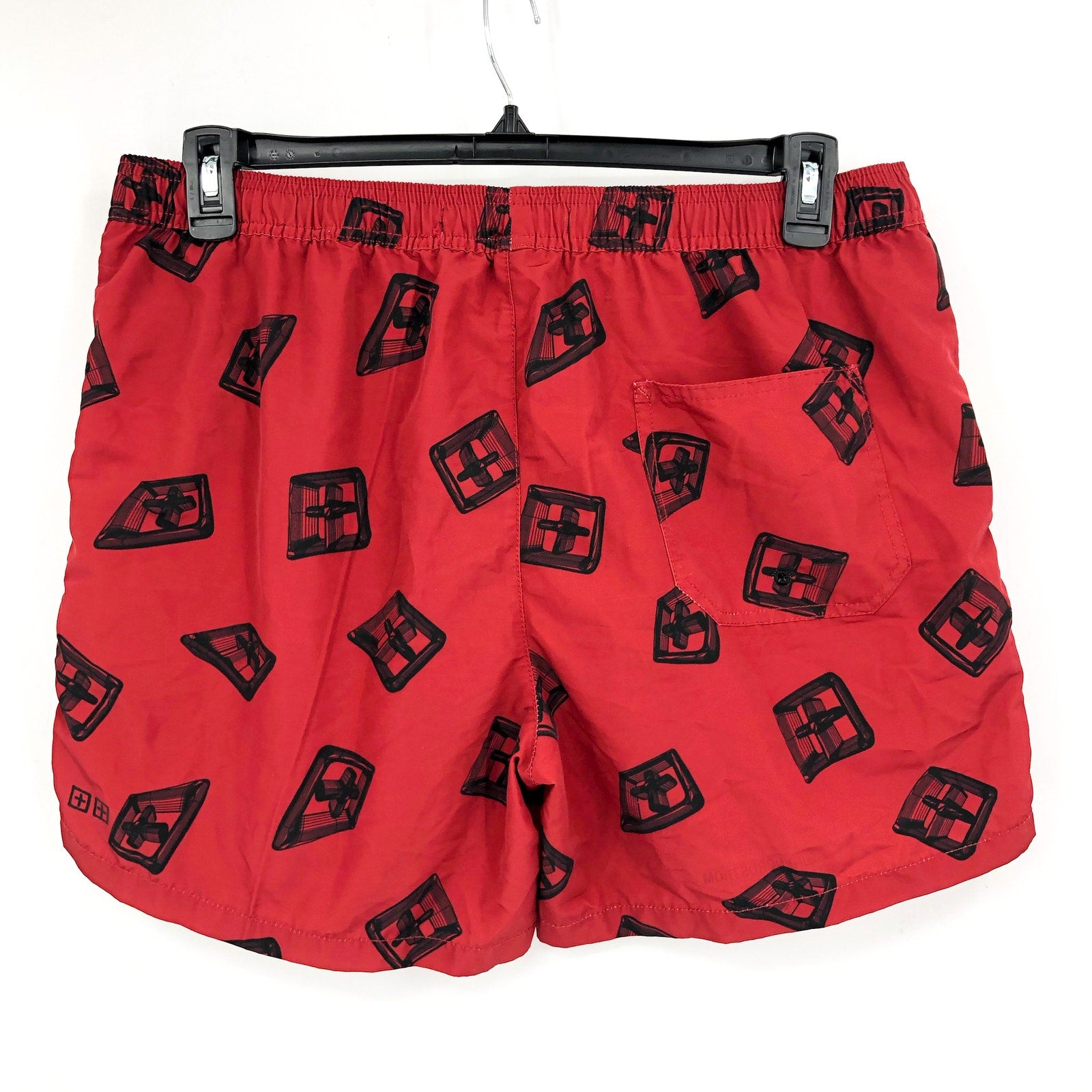 KSUBI Men's 3D Print Swim Board Shorts Large Red Black Drawstring NWT
