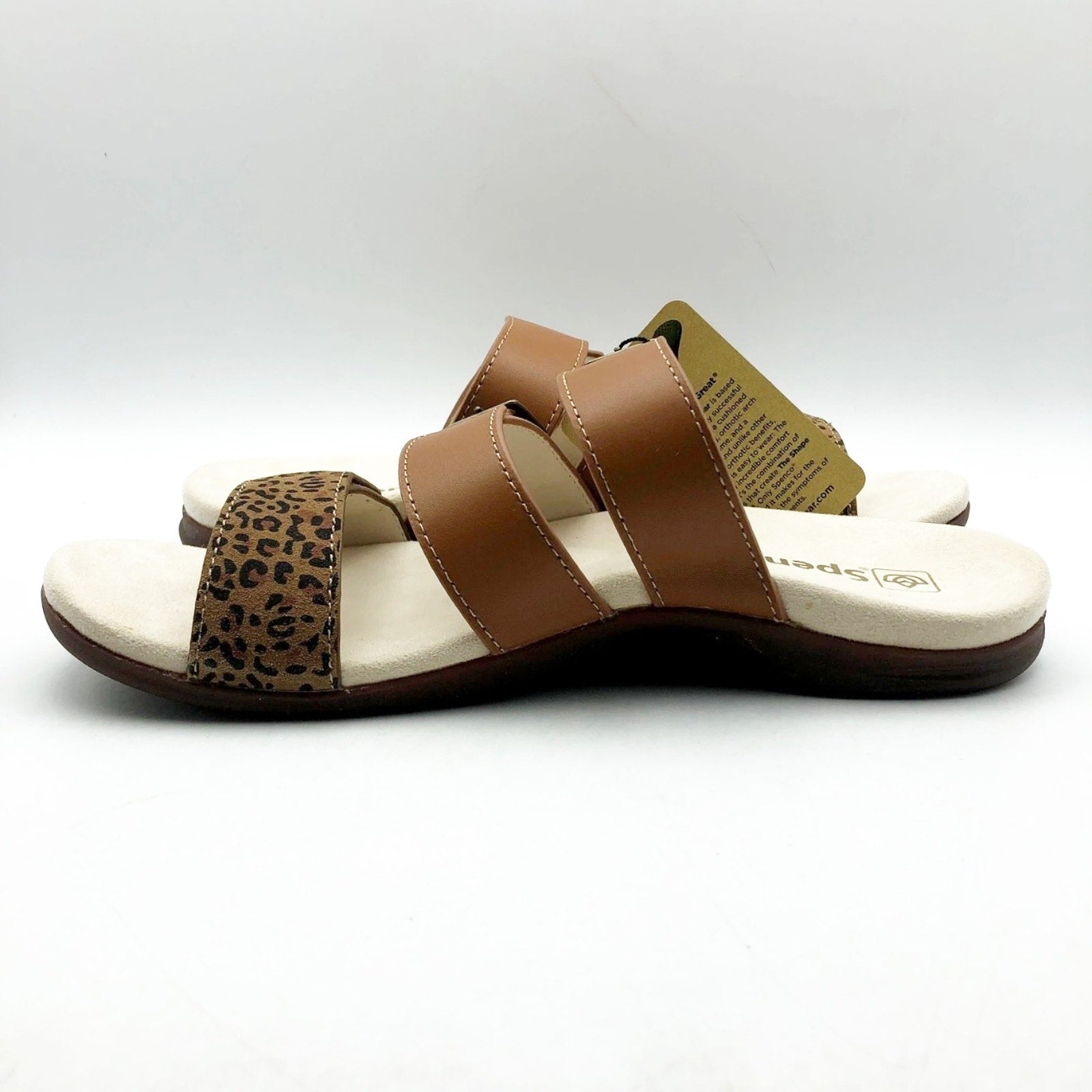 Spenco Womens Orchid Saddle Sandals 7.5 Wide EU 38D Cheetah Brown NIB