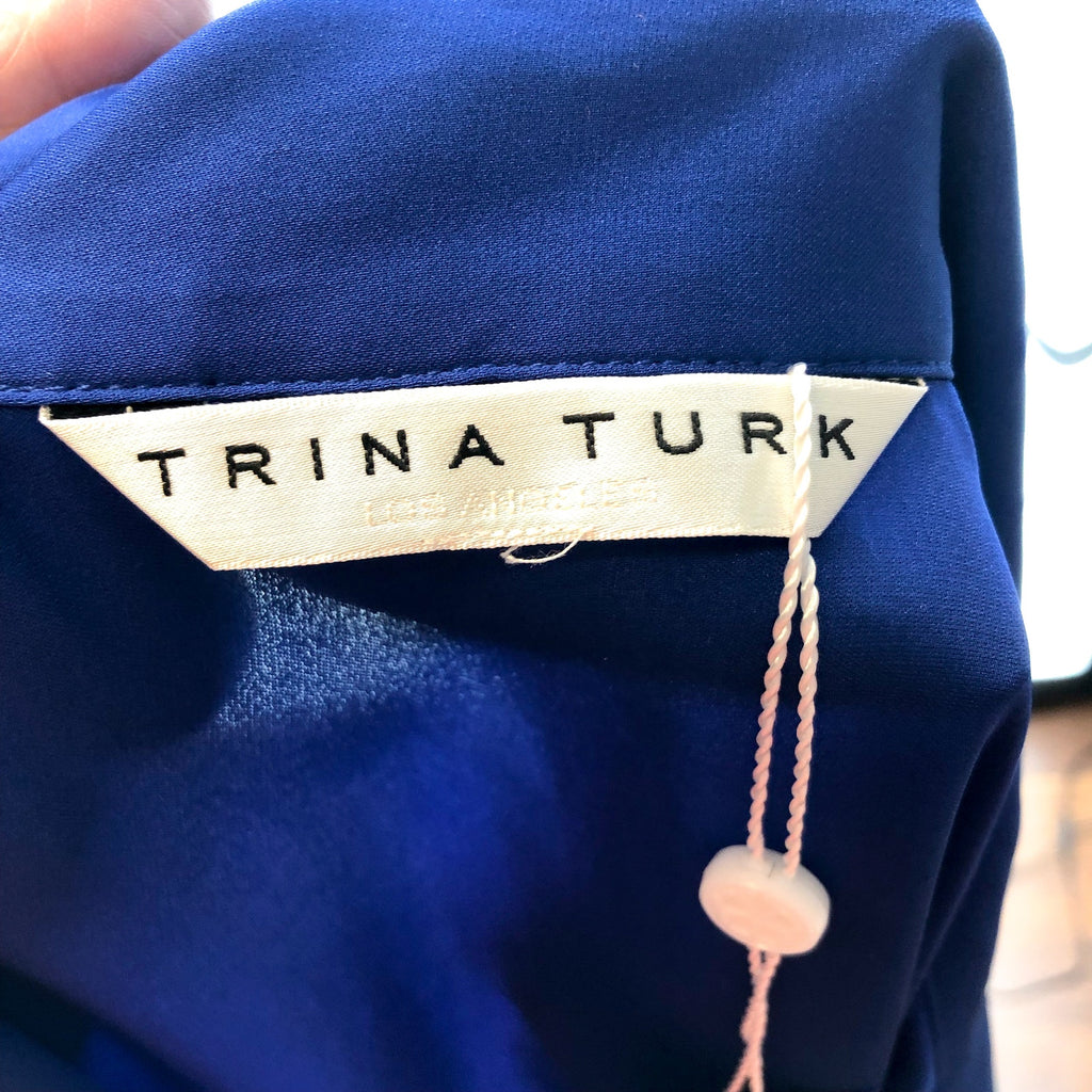 TRINA TURK Women's Mayra Top Medium Bengal Blue Silk Sleeveless Scarf Detail NWT
