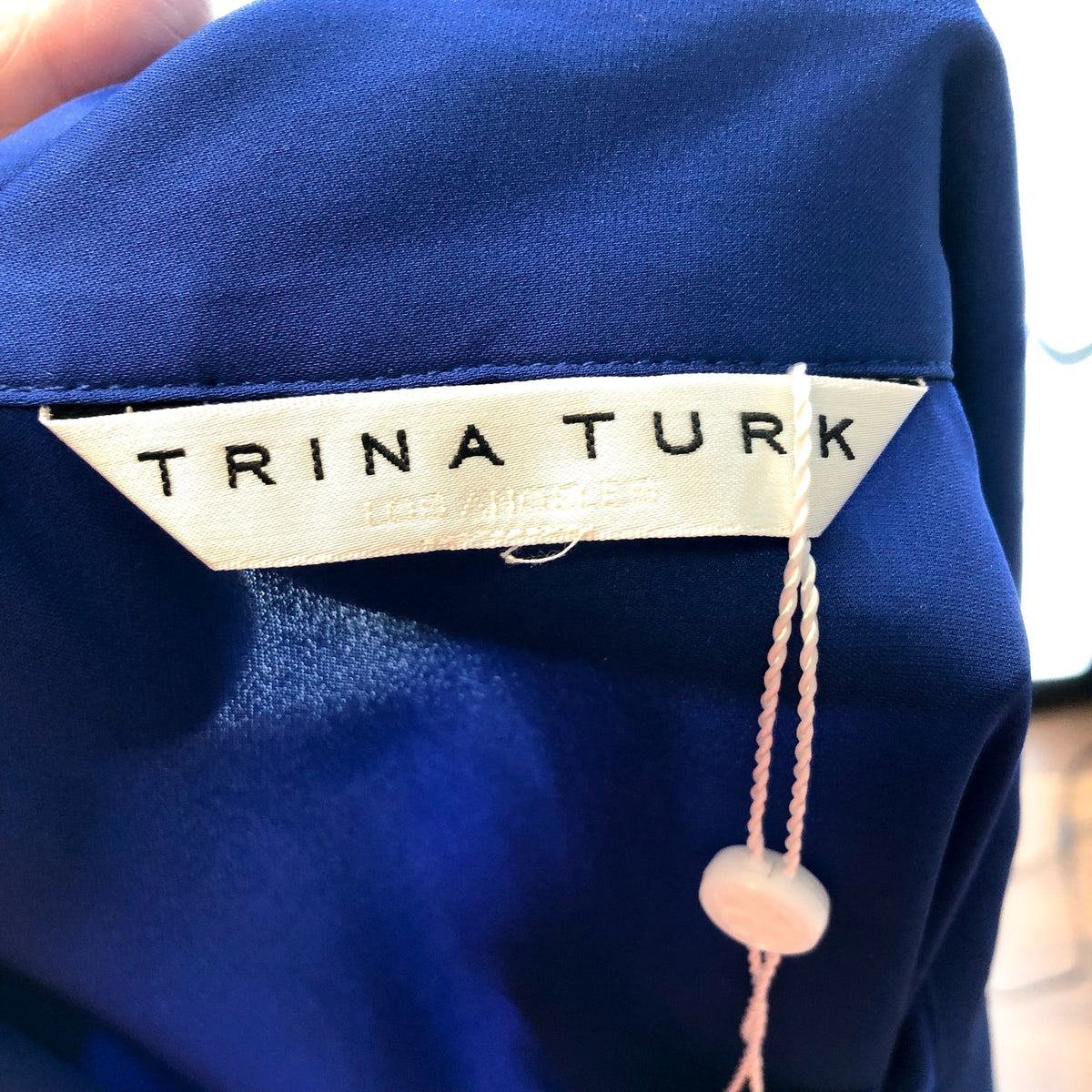 TRINA TURK Women's Mayra Top Medium Bengal Blue Silk Sleeveless Scarf Detail NWT