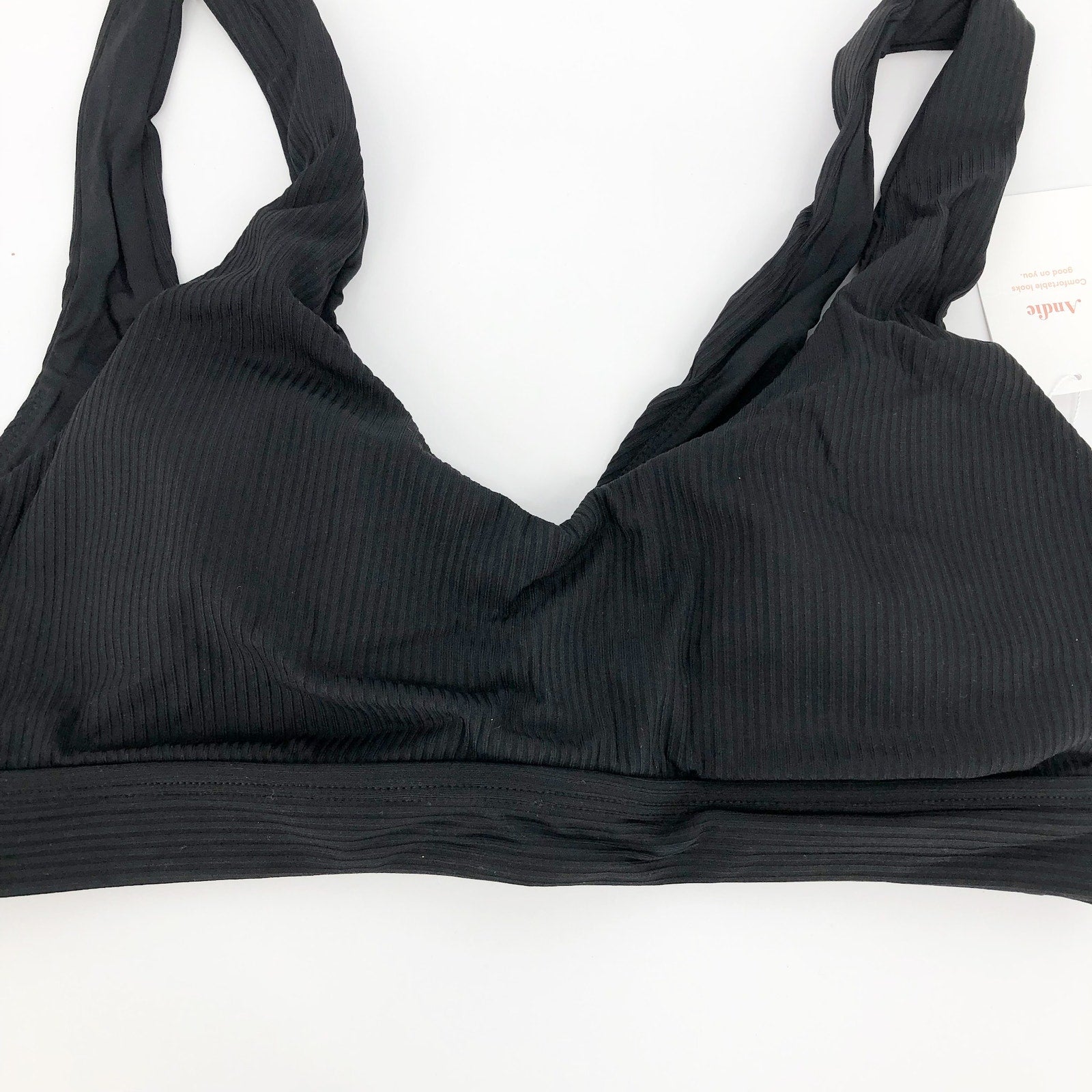 ANDIE SWIM The Ventura Rib Bikini Top XXL Black Scoop Neck Stretch NWT