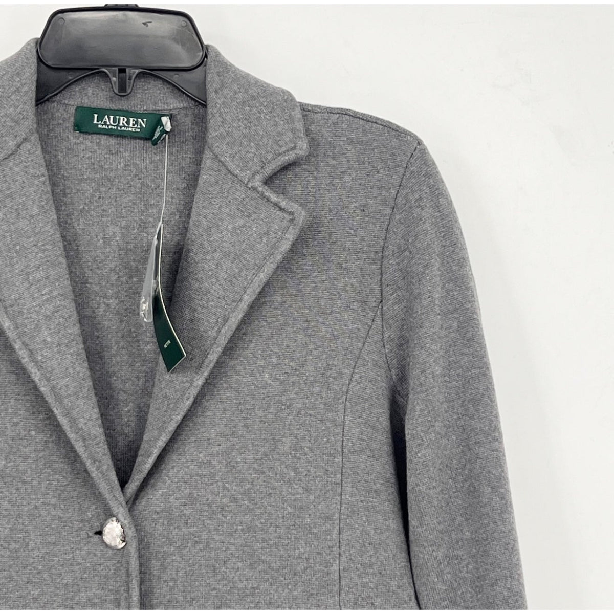 LAUREN RALPH LAUREN Womens Sweater Knit Blazer Small Petite Grey Long Sleeve NWT