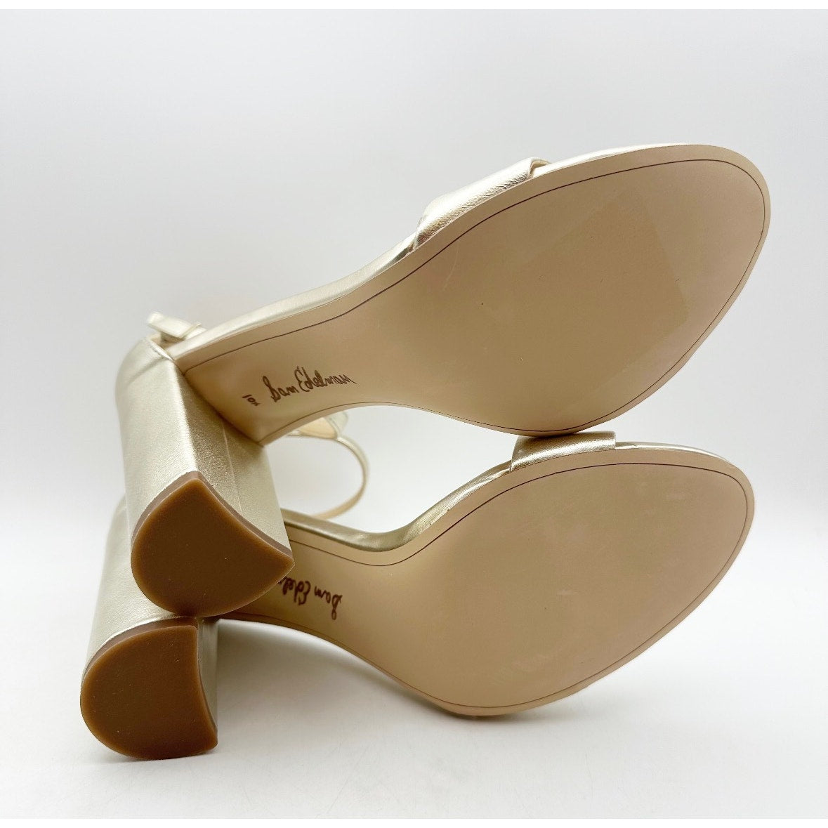 SAM EDELMAN Women's Yaro Dress Sandals Size 10.5 Gold Leather Blocked Heel NWOB