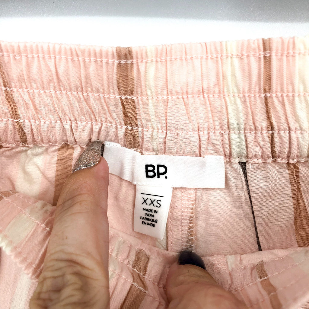 BP. Unisex Stripe Cotton Casual Short XXS Pink/Cream Elastic Waist Nordstrom NWT
