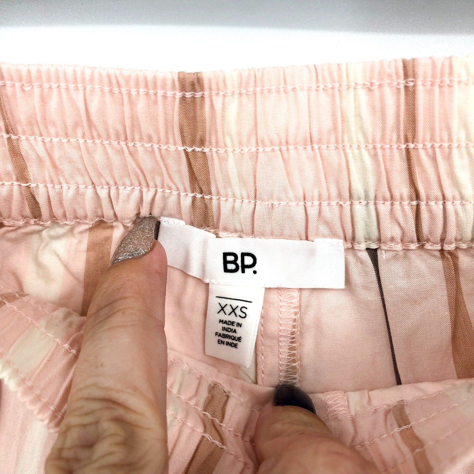 BP. Unisex Stripe Cotton Casual Short XXS Pink/Cream Elastic Waist Nordstrom NWT