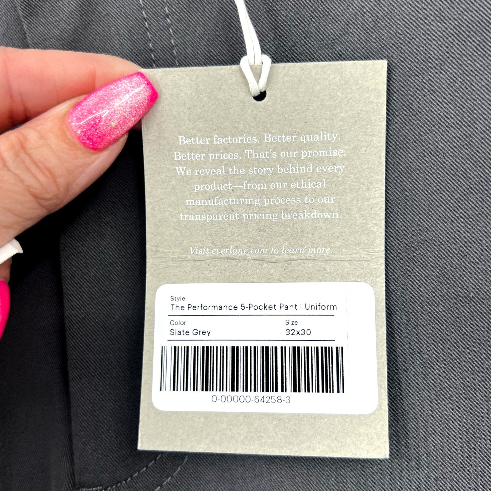 EVERLANE Men's Performance Pant 32x30 Grey Slim Fit Uniform 5-Pocket NWT