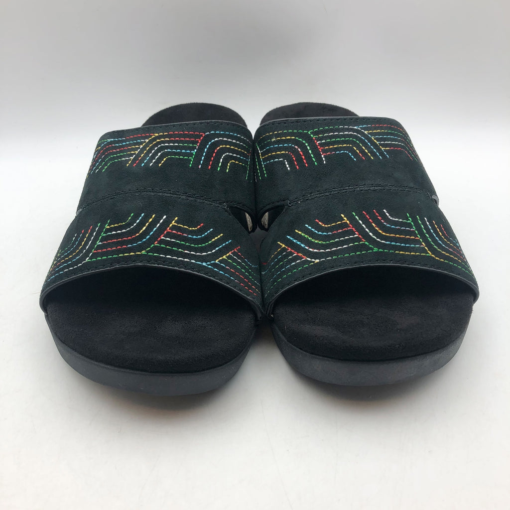 Spenco Womens Twilight Ellie Slide Sandals US 9 WIDE Black Space Dye Leather NIB
