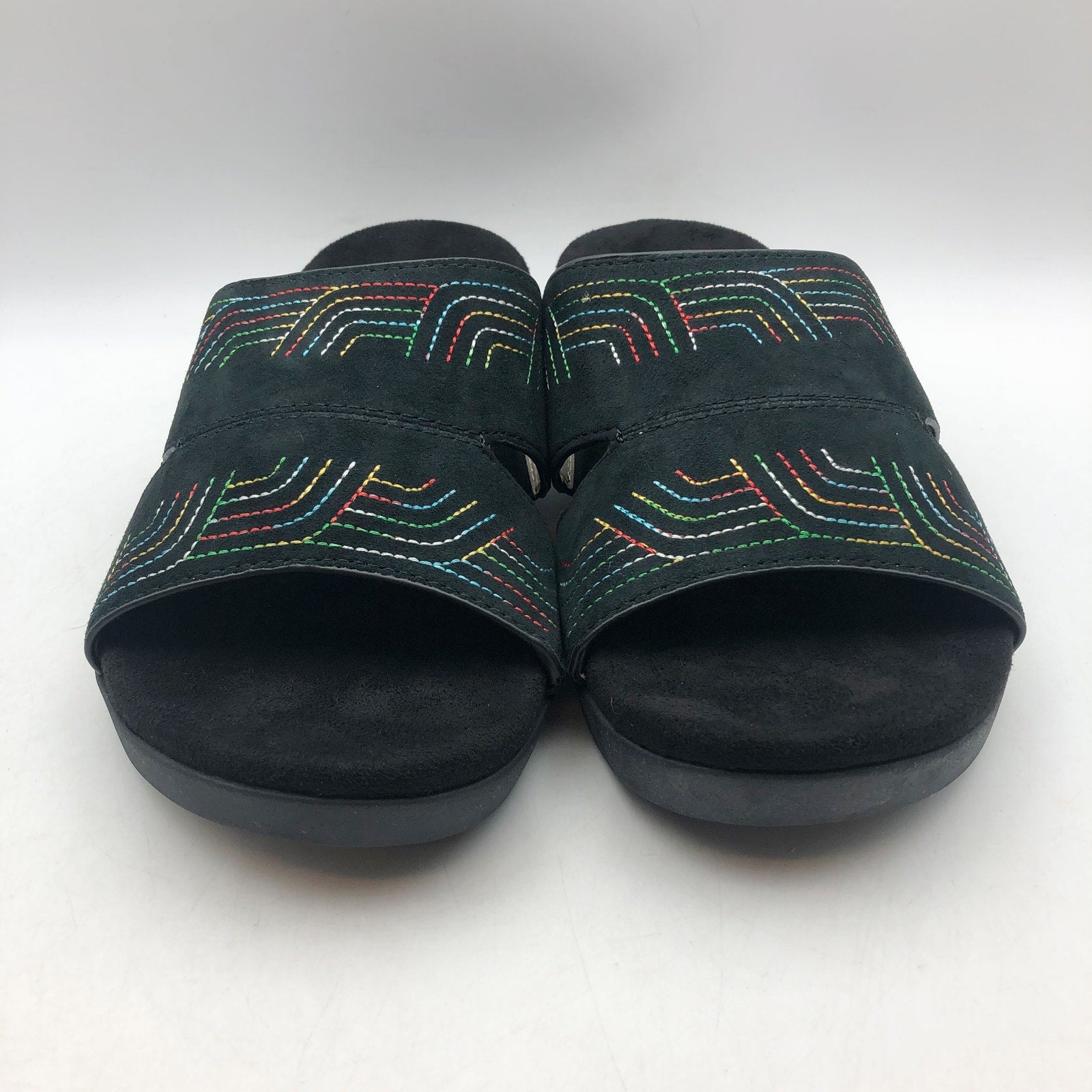 Spenco Womens Twilight Ellie Slide Sandals US 9 WIDE Black Space Dye Leather NIB