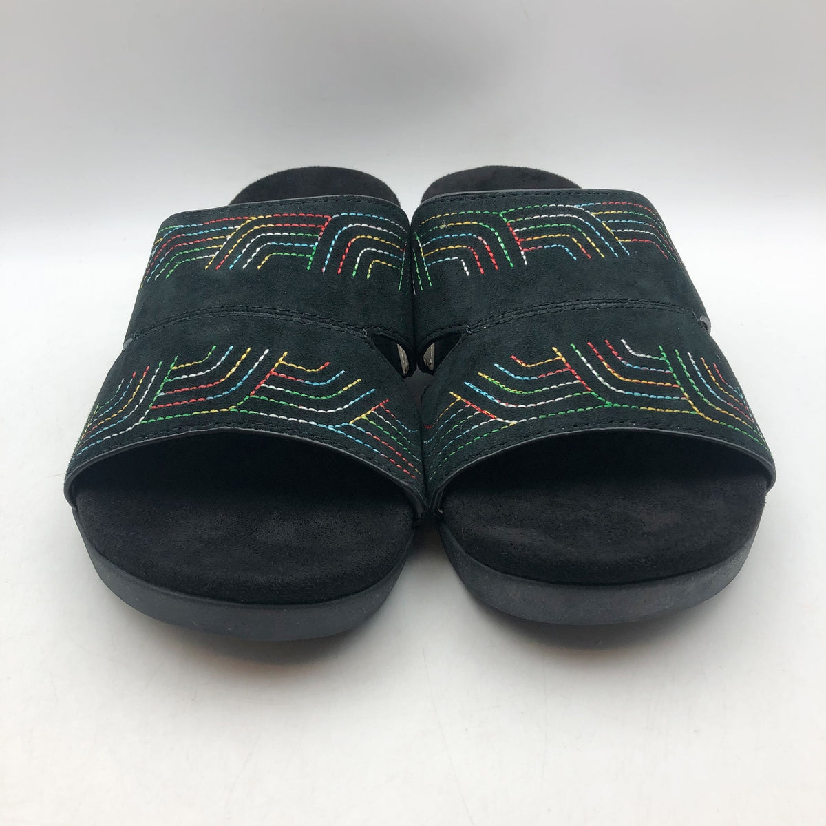 Spenco Womens Twilight Ellie Slide Sandals US 9 WIDE Black Space Dye Leather NIB