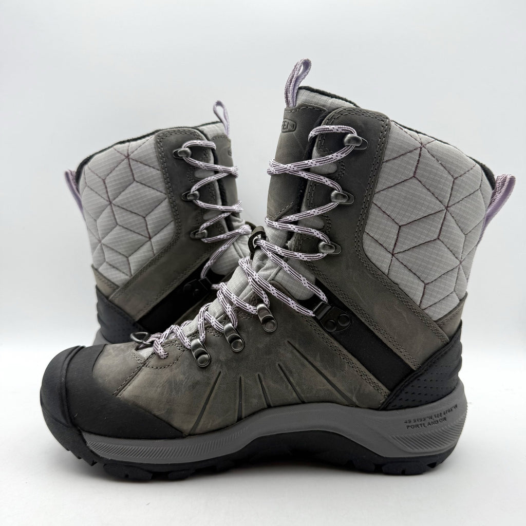 KEEN Womens Revel IV High Polar Hiking Boots US 6.5 Wide Grey Leather WP NWOB