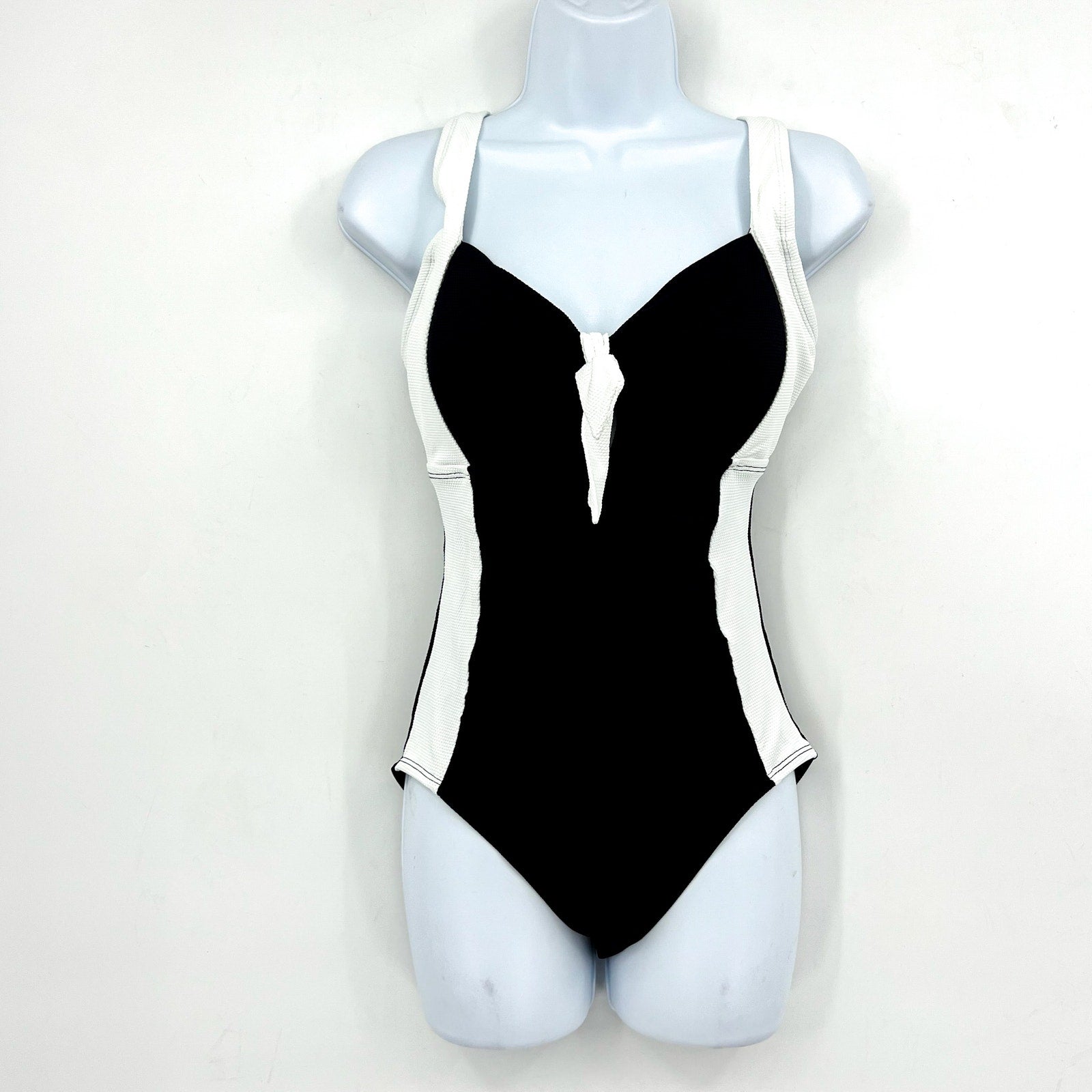 TOMMY BAHAMA Island Cays Tie-Front One-Piece Swimsuit Size 8 Black White NWT