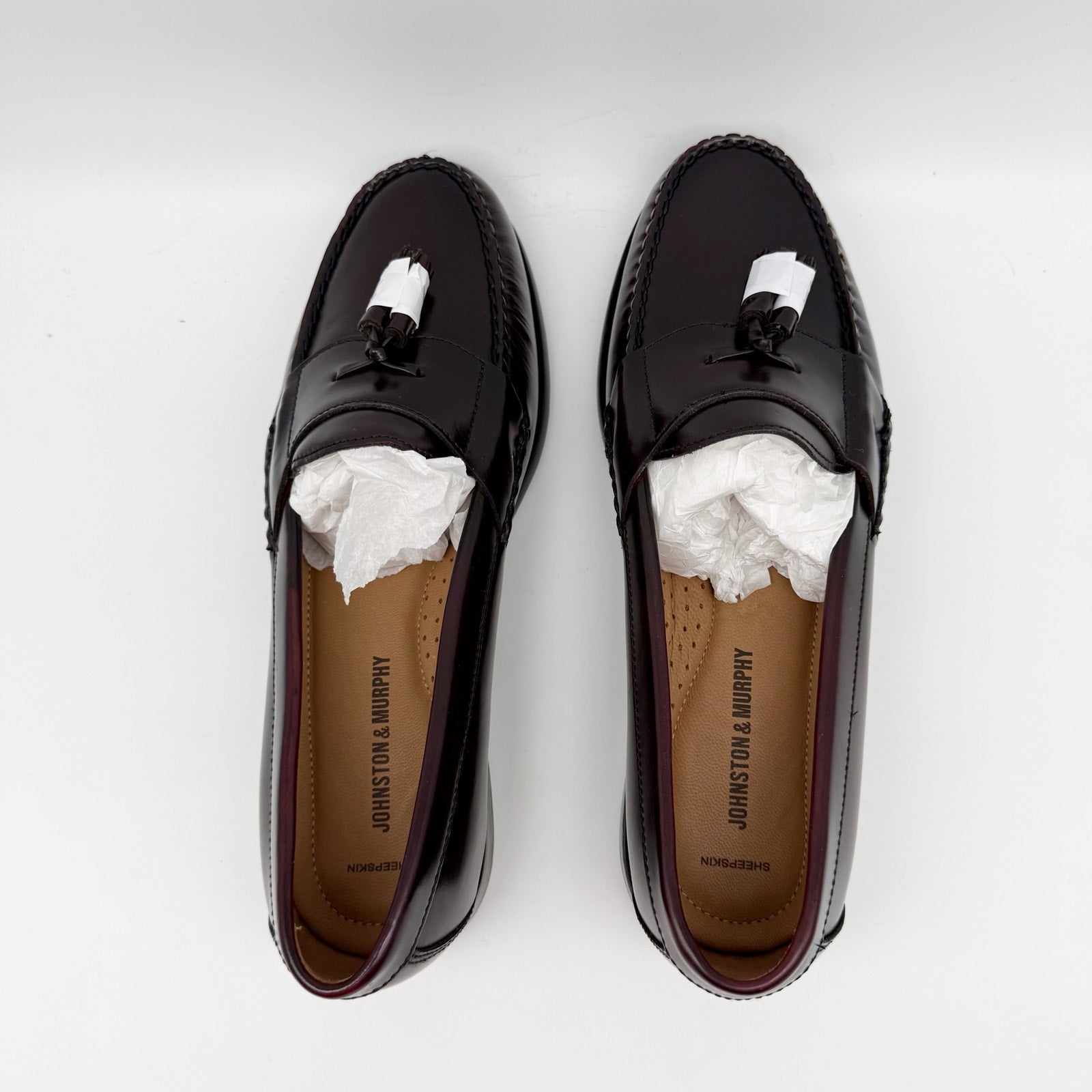 JOHNSTON & MURPHY Mens Hayes Tassel Loafer US 10 Wide EU 43 Burgundy Leather NIB