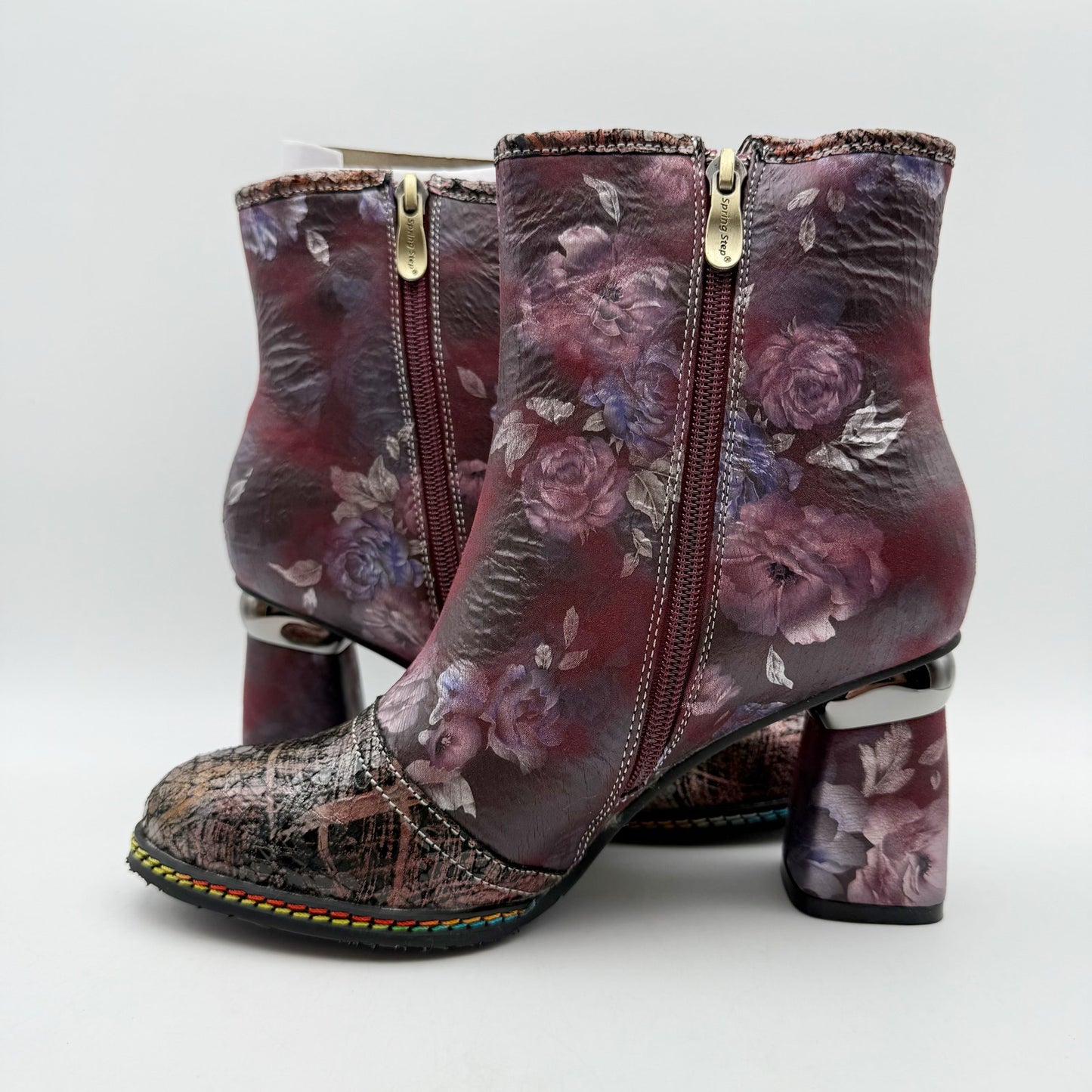 L'Artiste by Spring Step Womens Carre Heeled Boots EU 37 US 7 Purple Leather NIB