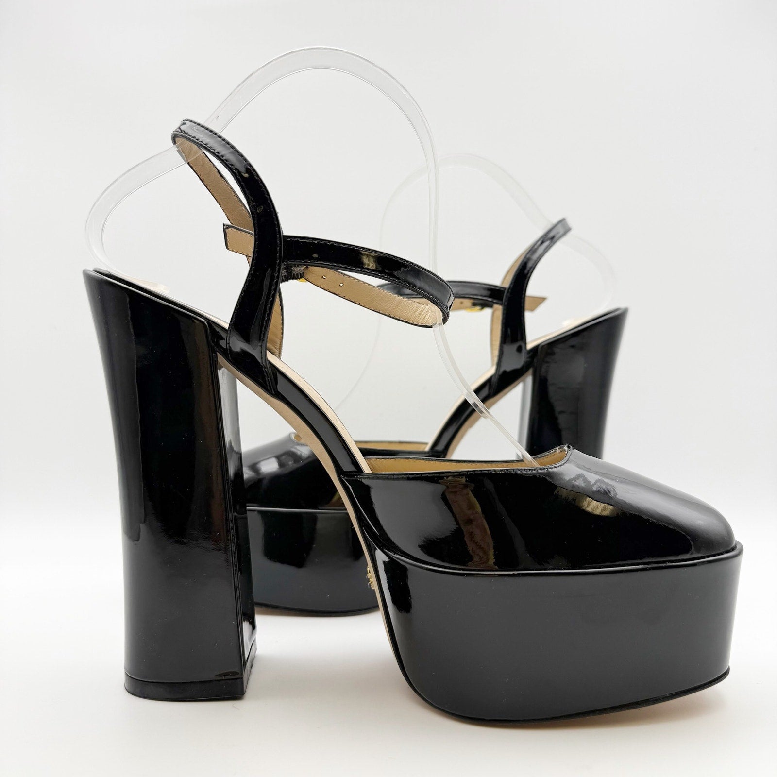 Stuart Weitzman Womens Skyhigh 145 Ankle Strap Pump US 9.5 Black Leather NWOB